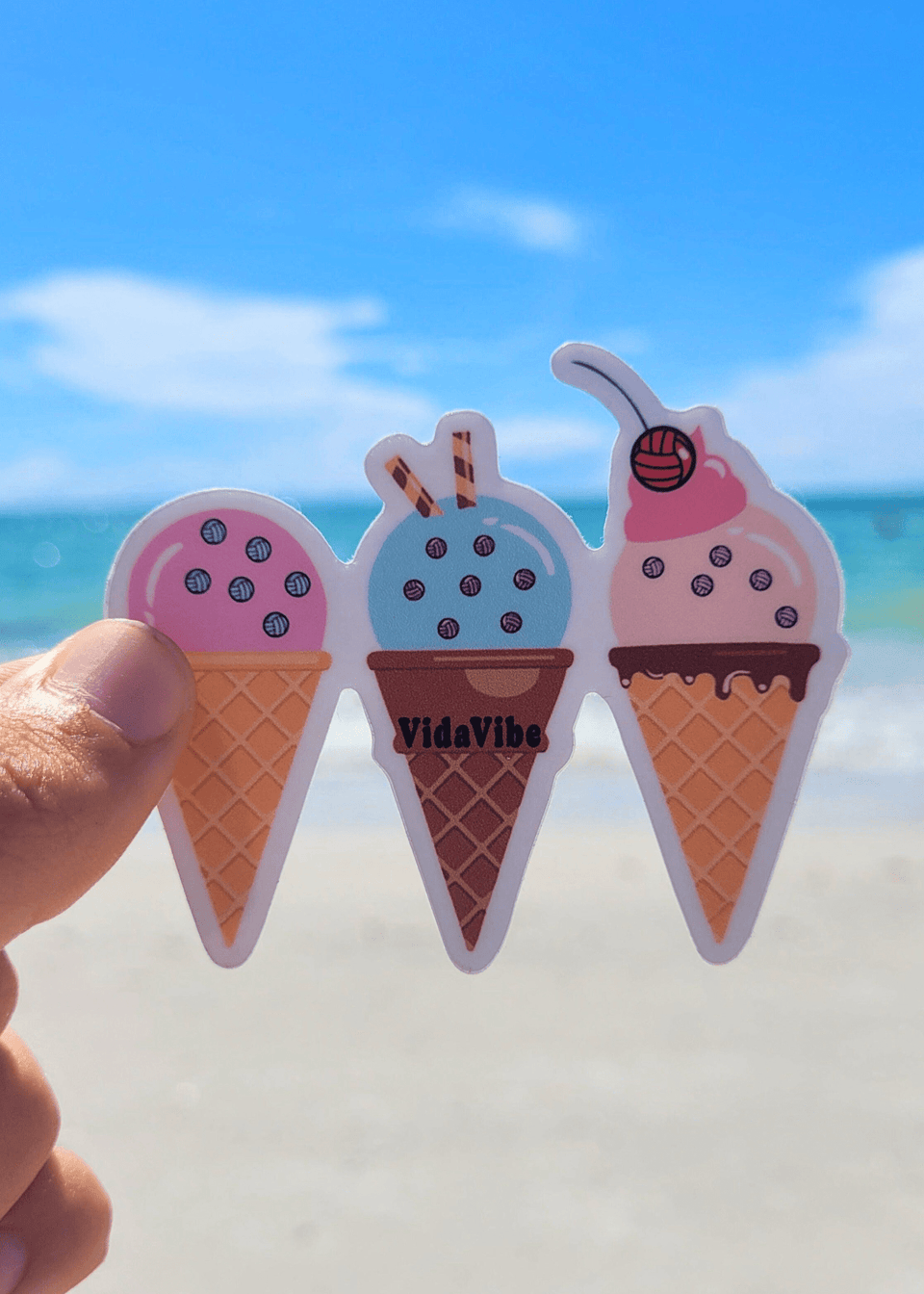 Ice Cream Cone W/ Volleyball Sprinkles Sticker